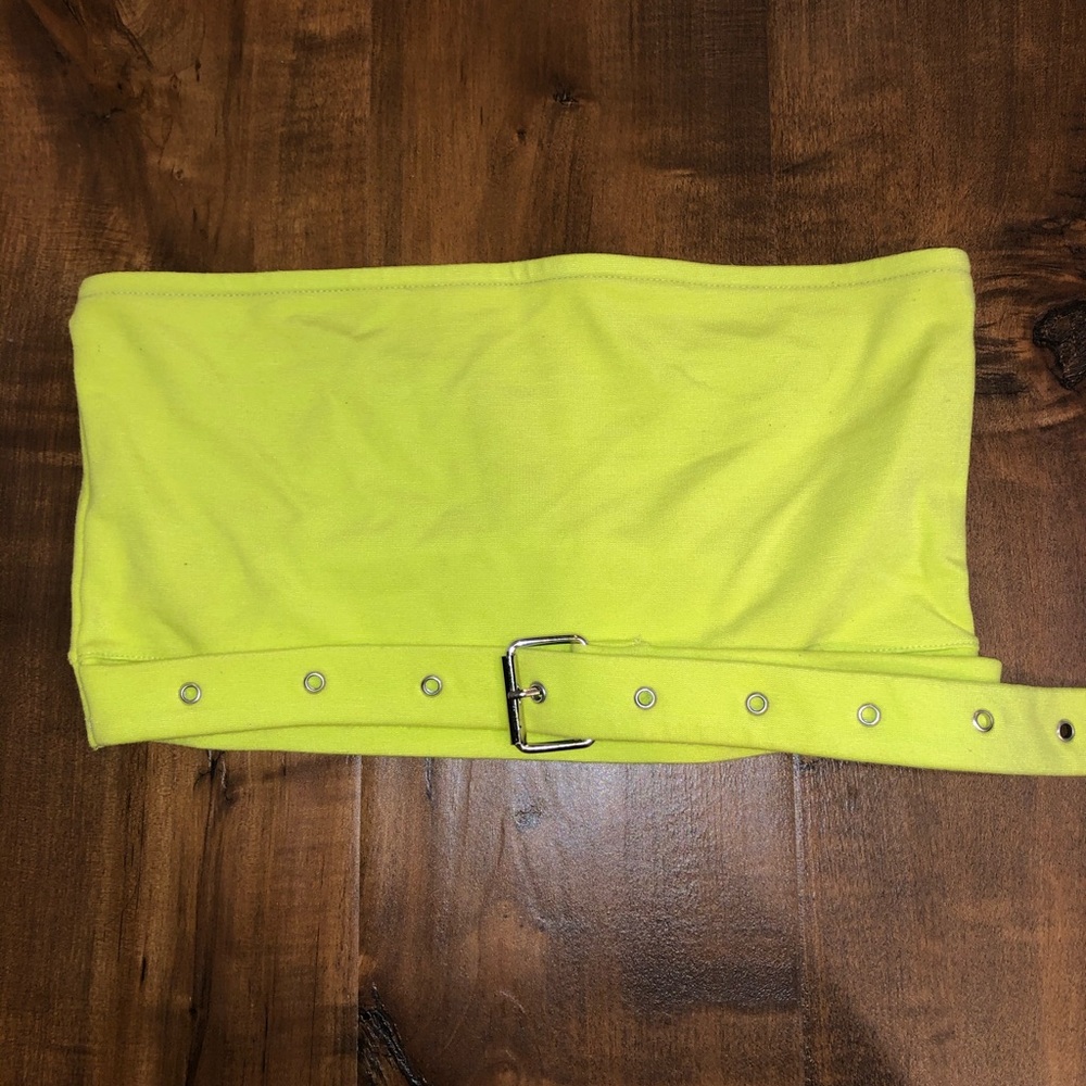 Forever 21 neon yellow/green belt crop tube top
